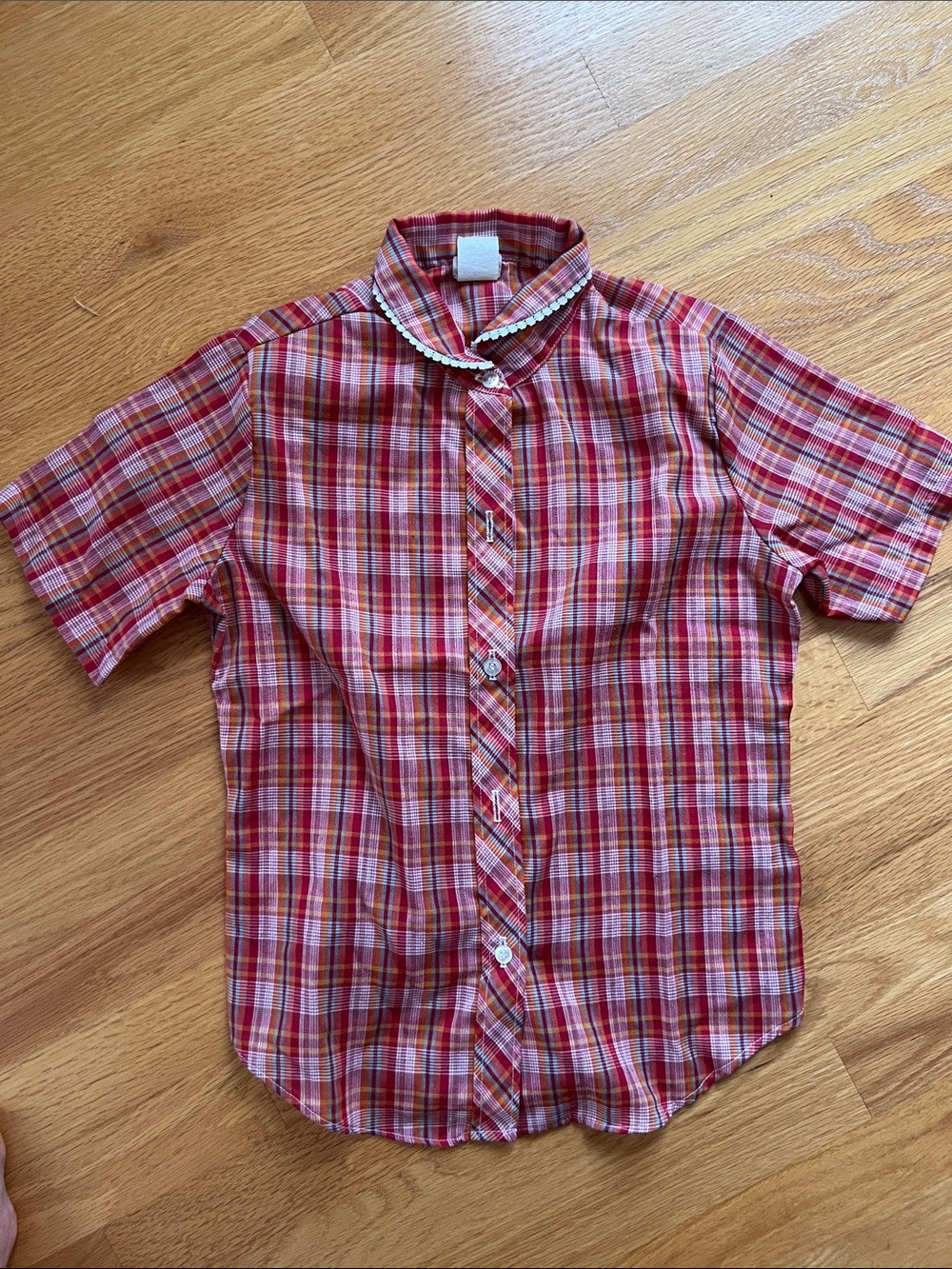 Vintage JCPenneys Kids Short-Sleeve Red Plaid Button-Up Shirt size 10